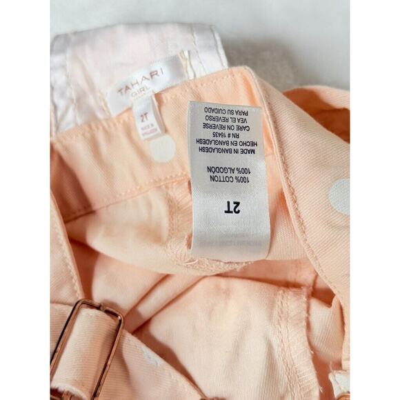 Tahari Girl 2T - Denim 2 PC Brand New Overalls Pink Polka Dot Ruffle Sleeve - Picture 12 of 13